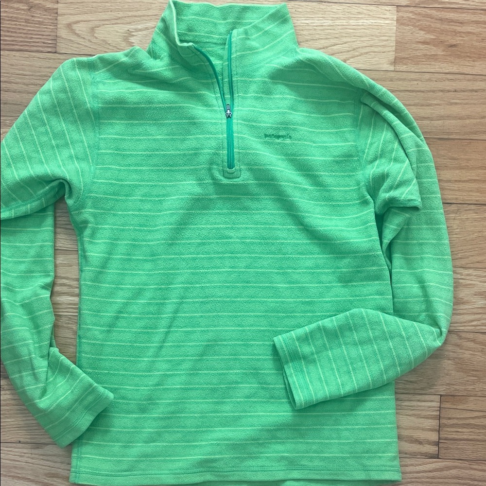 Patagonia Kids Green Striped Quarter-Zip Youth Fleece